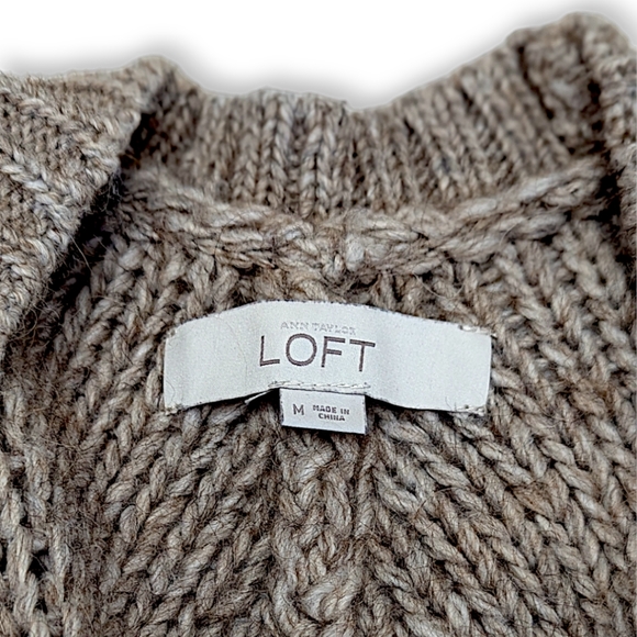 LOFT Open, Drapey Front Cardigan Chunky Knit Sweater Brown M - Picture 5 of 8